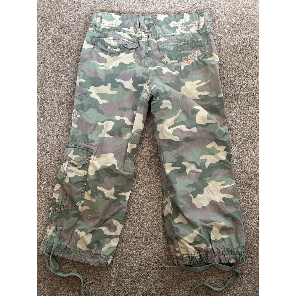 Vintage Y2K Cherokee Children's Cargo Pants Size 12 Camo W Embroidered Flowers - Picture 2 of 8